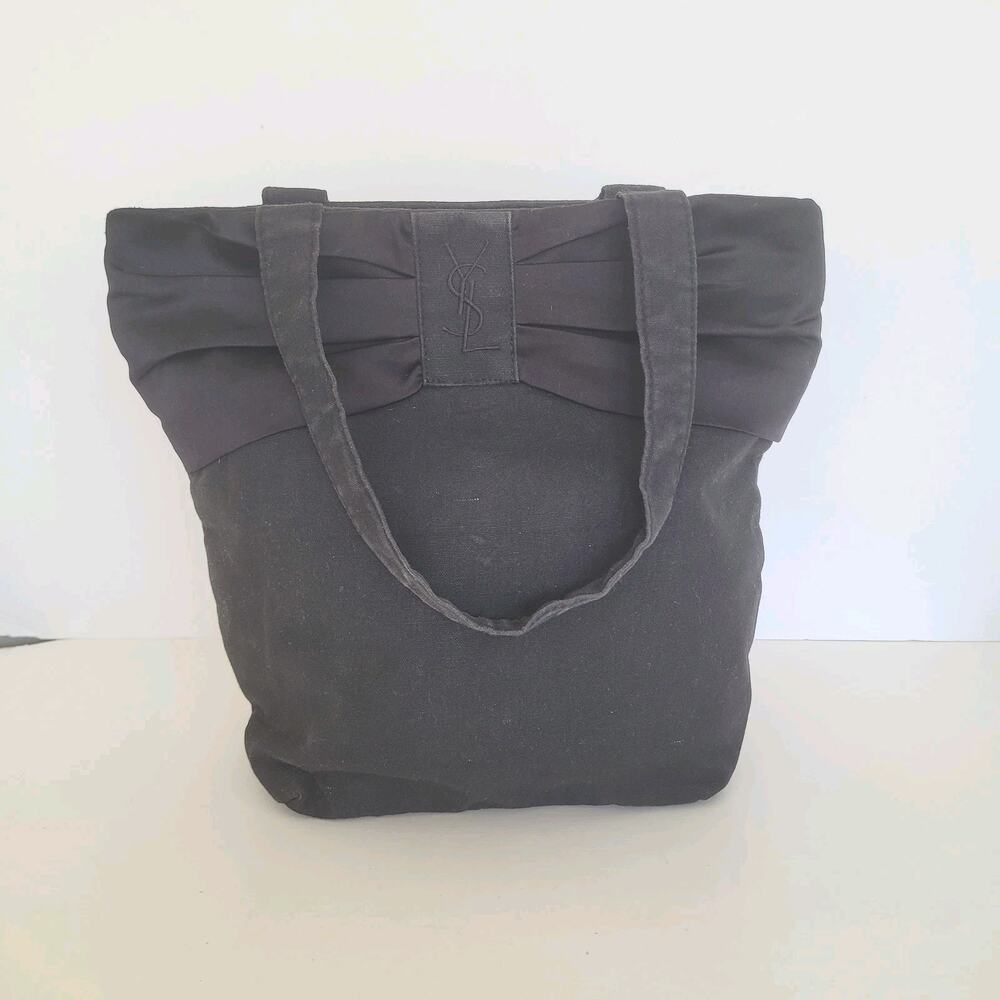 Yves Saint Laurent YSL Parfums Tote Bag Black Large Shoulder Bag Cotton Bow Logo